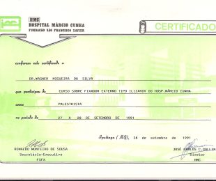 1991-09- CURSO SOBRE FIXADOR EXTERNO TIPO ILIZAROV DO HOSP MARCIO CUNHA