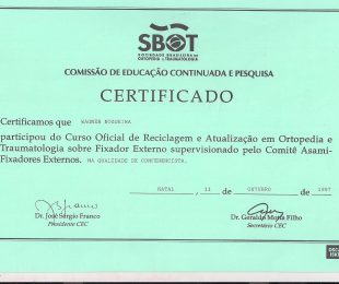 1997-10- CURSO OFICIAL DE RECICLAGEM E ATUALIZACAO EM ORTOPEDIA E TRAUMATOLOGIA SOBRE FIXADOR EXTERNO