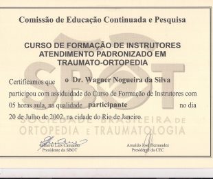 2002-07- CURSO DE FORMACAO DE INSTRUTORES ATENDIMENTO PADRONIZADO EM TRAUMATO-ORTOPEDIA