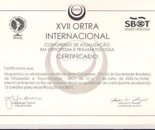 2003-06- XVII ORTRA INTERNACIONAL CONGRESSO DE ATUALIZACAO EM ORTOPEDIA E TRAUMATOLOGIA